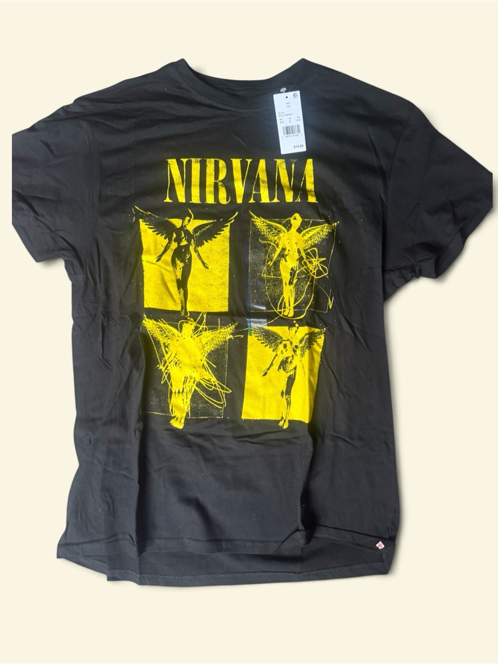 NIRVANA Black Short Sleeve Tee with Yellow Graphic Panels